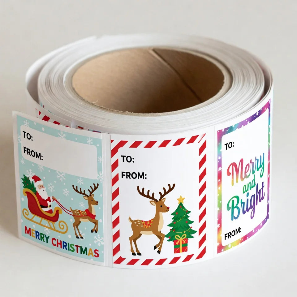 Custom Rectangular Paper Gift Labels Holiday Festive Packaging Stickers for Christmas Gift Boxes MegaBDM