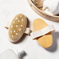 Natural Wood Handheld Bath Shower Scrubber Oval-shaped Dry Massage Brush for Body Removes Dead Skin Exfoliates Fashion All