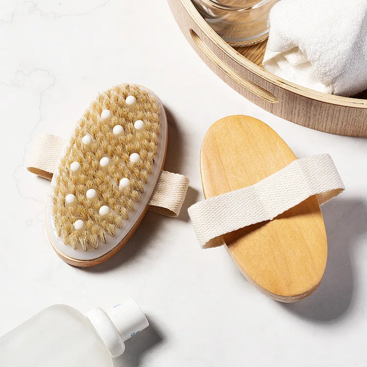 Natural Wood Handheld Bath Shower Scrubber Oval-shaped Dry Massage Brush for Body Removes Dead Skin Exfoliates Fashion All
