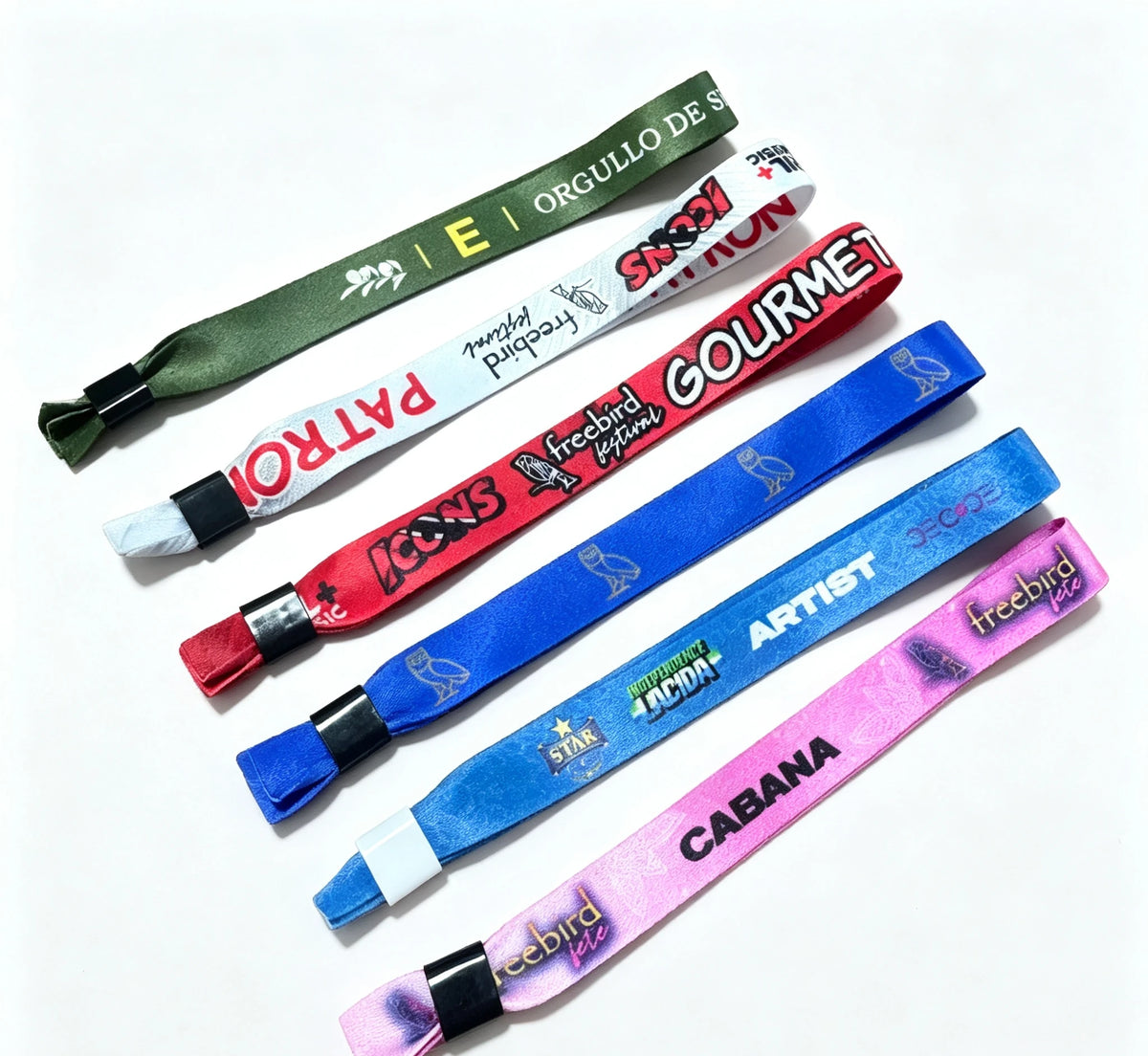 Popular Wholesale Custom Slide Lock Waterproof Eco-Friendly One-Time Use Polyester Fabric Festival Events Promotional Wristband MegaBDM