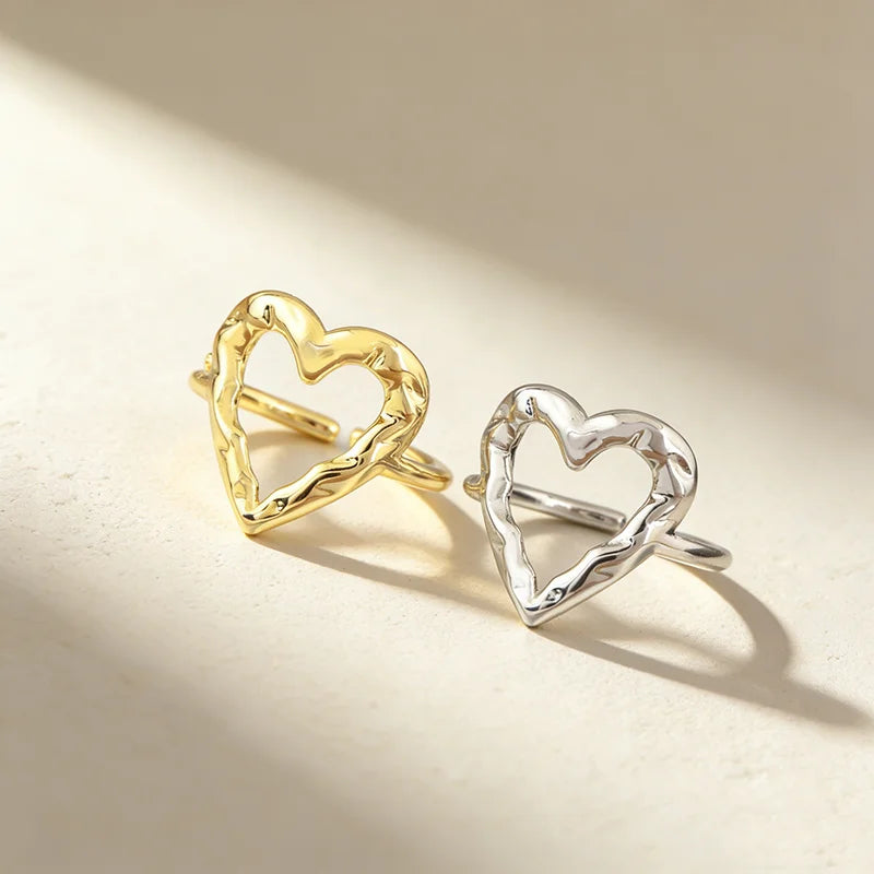 Jewelry Dainty Adjustable Hollow Out Heart Rings Gold Plated Romantic Wholesale Copper Rings