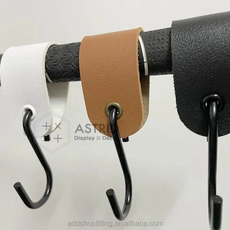 Custom Gold Logo Brown Leather Rail Display Wig Hanger Hair Bundle Hook with Recyclable & Durable Design for Shop Use