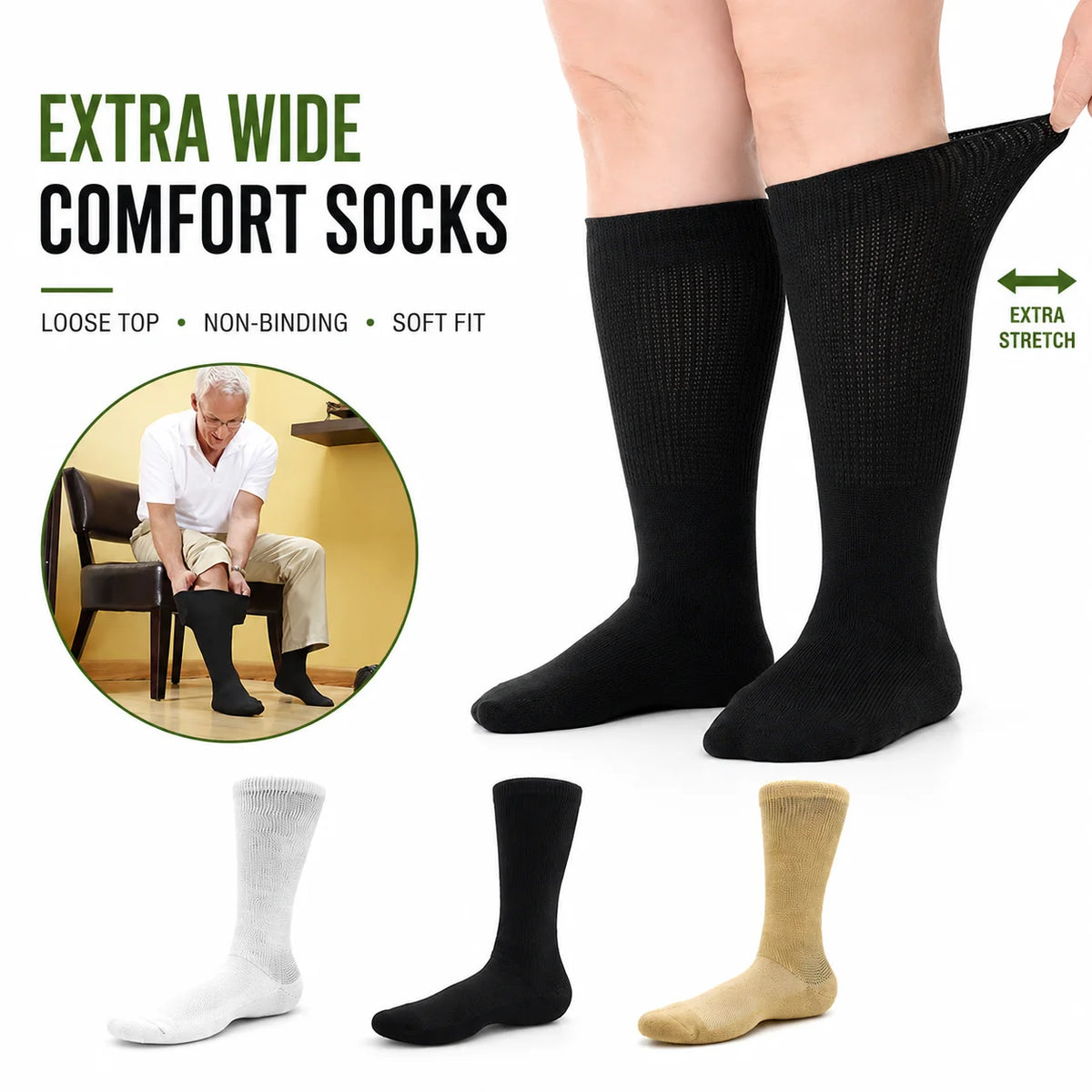 Custom Plus Size Bamboo Fiber Crew Socks Breathable Loose Top Comfort Socks for Daily Wear Casual Outfit MegaBDM
