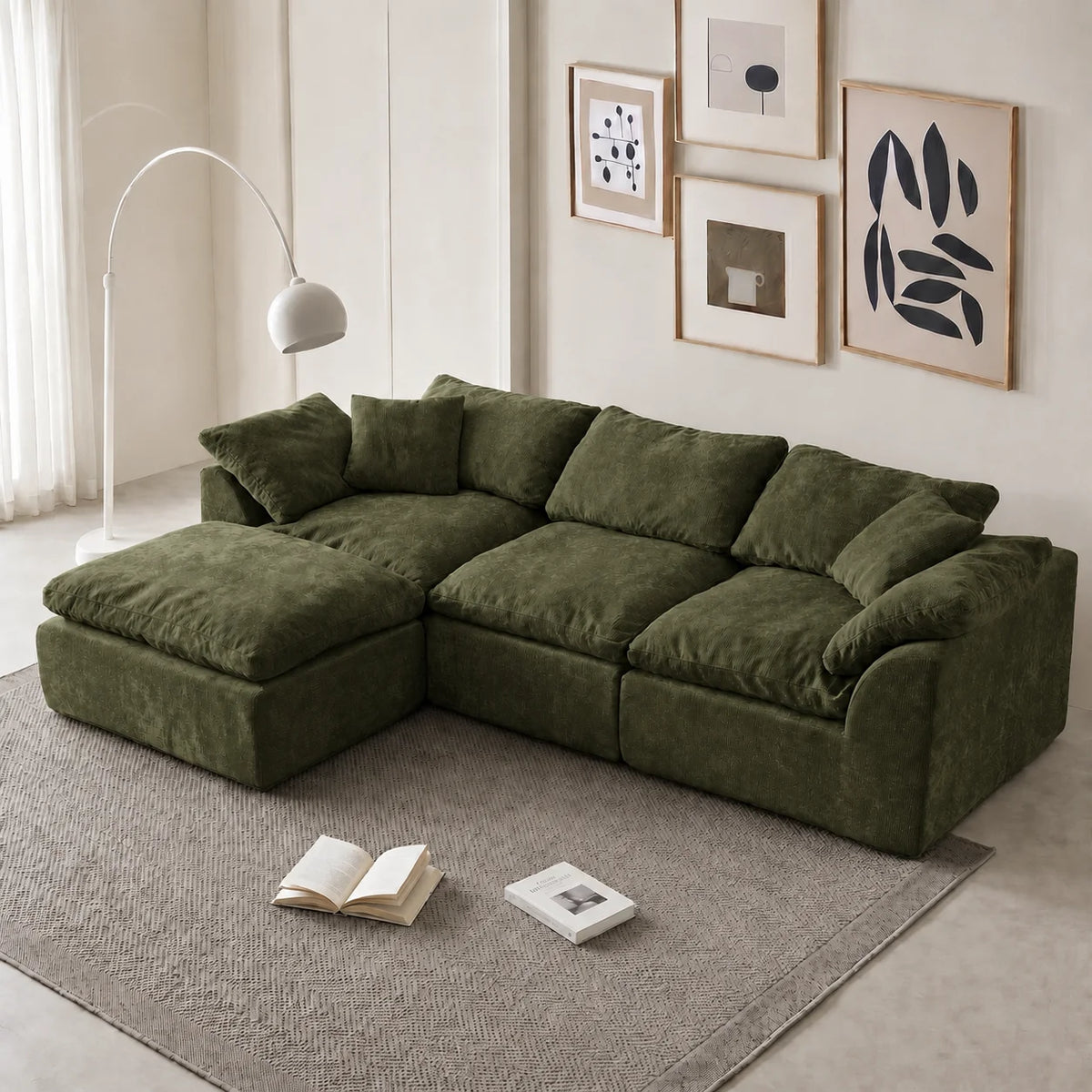 Large Comfortable L Shaped Sofa Bed 3 Seater Cloud Sectional Sofa Chenille Fabric Deep Seat Modular Couch with Chaise MegaBDM