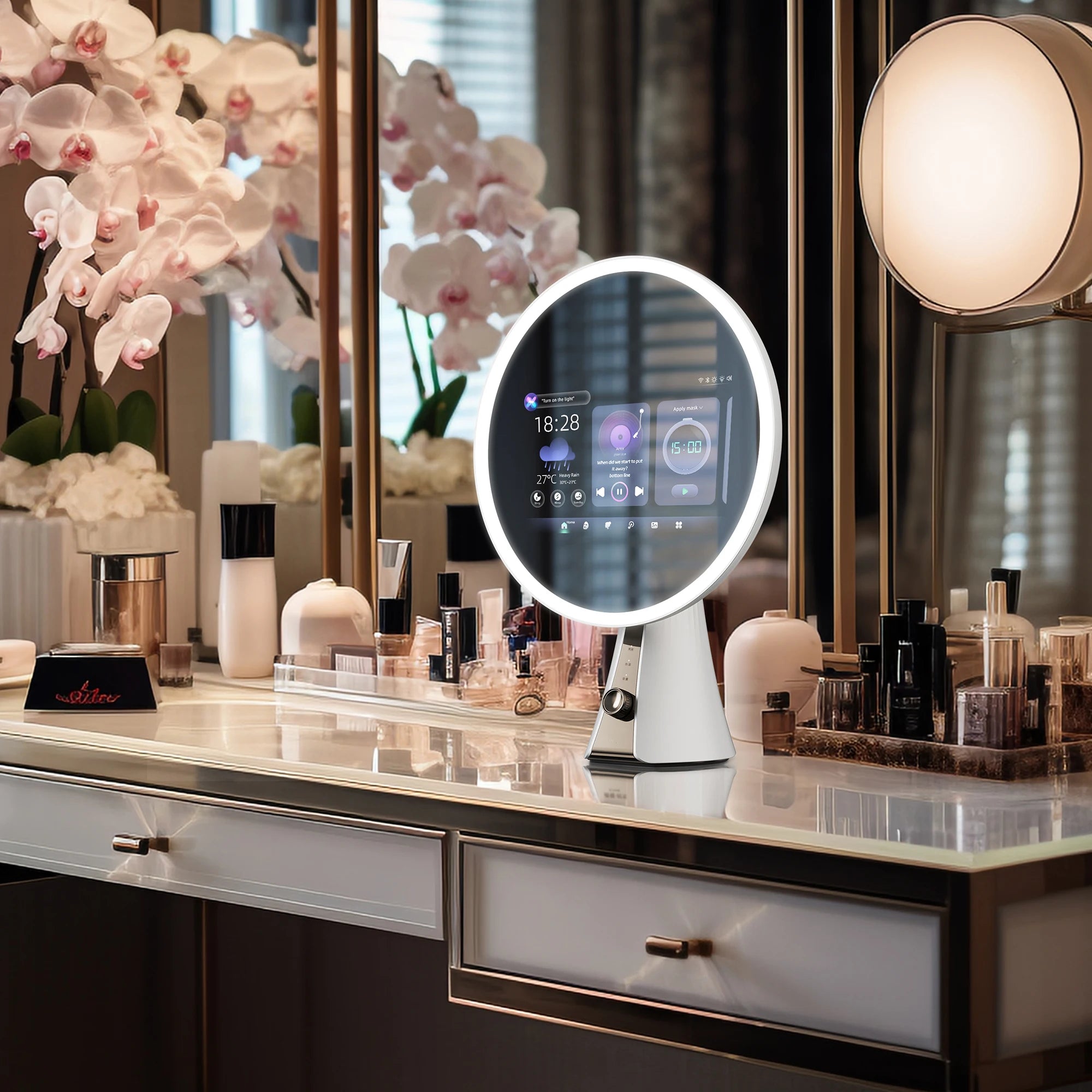 Smart Beauty Mirror Makeup Magic Vanity Mirror Android Built-in Touchscreen Wifi Bluetooth Speakers Youtube Video Tutorial