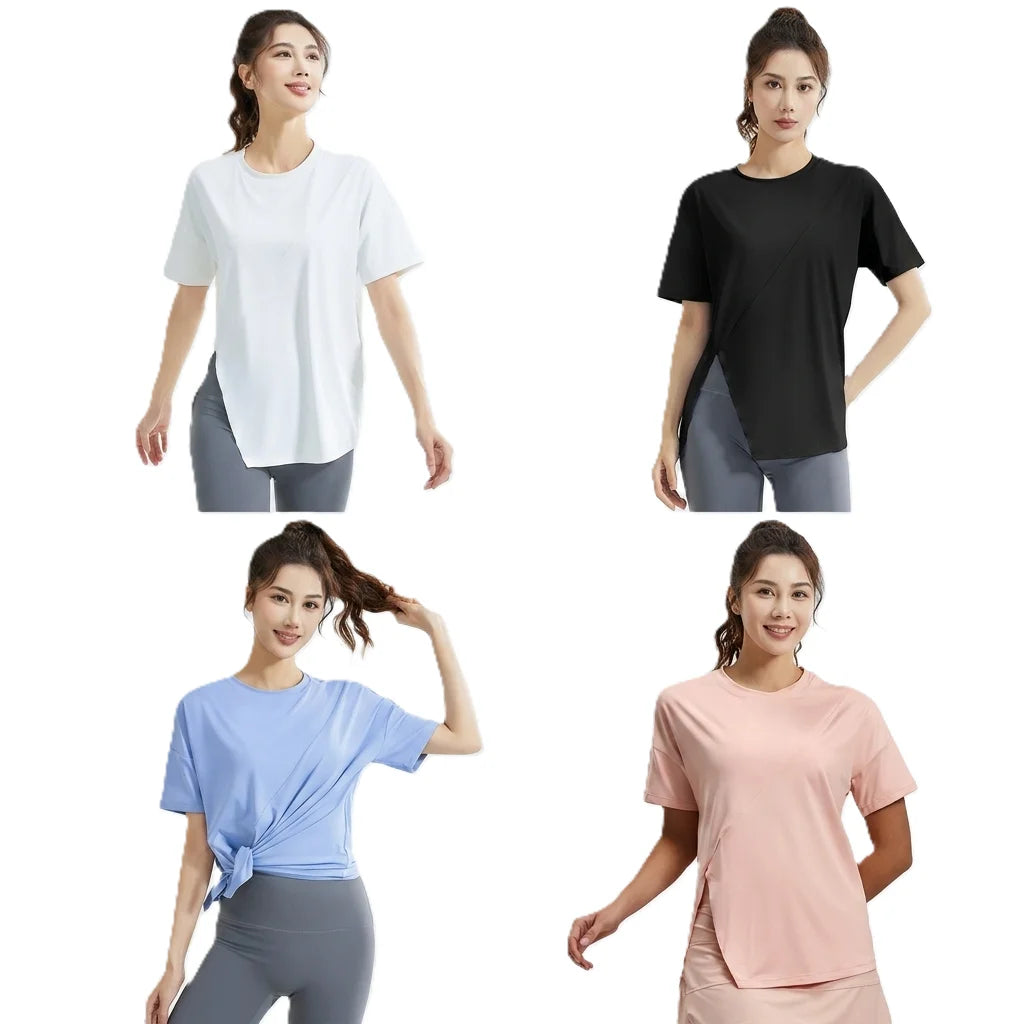 China Bangladesh Factory Price OEM Customized Logo Embroidery Loose Fit Yoga Training Women T Shirt MegaBDM