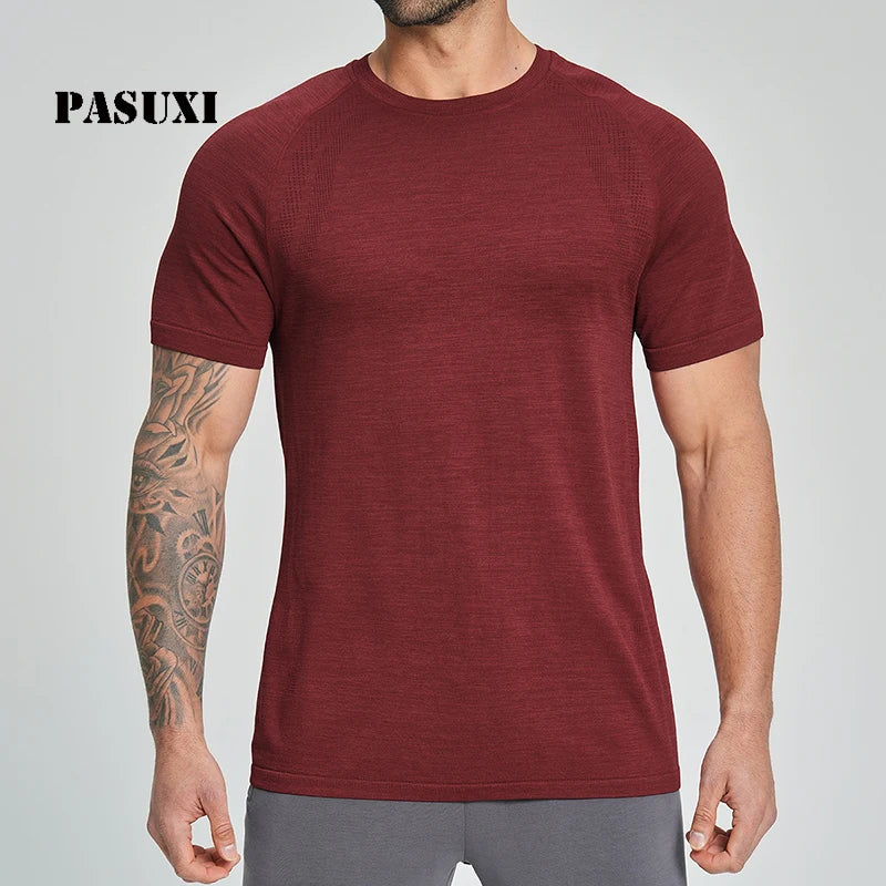 PASUXI Breathable Seamless Men's Gym T-Shirt Skin-Friendly Quick Dry Short Sleeve Top for Yoga Hiking Outdoor Training MegaBDM