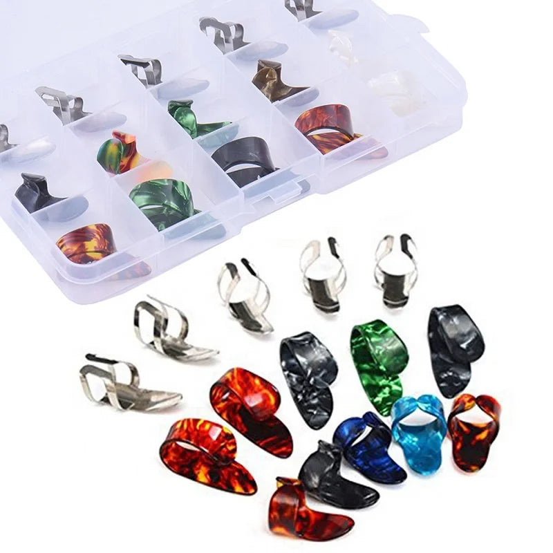 15 Pcs Stainless Steel Celluloid Thumb Picks Finger Picks Guitar Picks with 15 Grid Case Storage Box MegaBDM