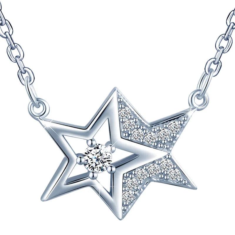 Adjustable-length Double-layered Star-shaped 925 Silver Gemstone-encrusted Necklace.gold Suppliers