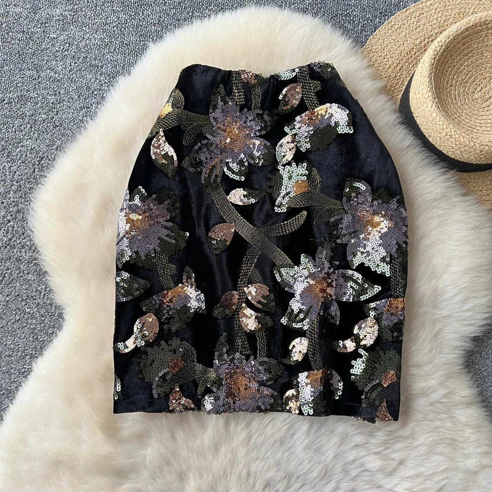 2025 Winter Sequined A-Line Skirt Women Velvet Skirts for Girls Casual Skirt Clothes Women Wholesale