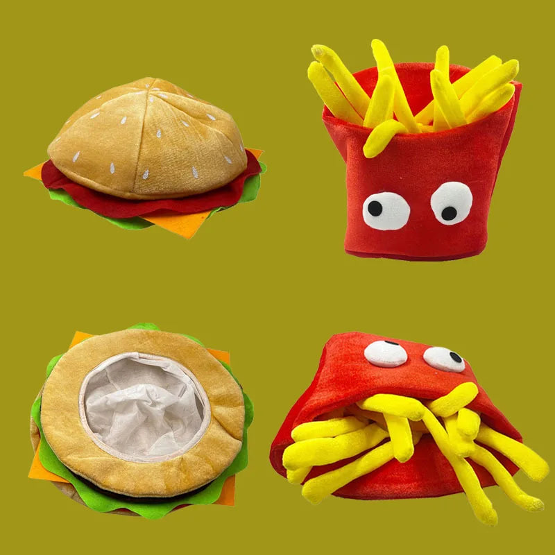 Funny Plush Character Hamburger & French Fries Hat Set for Party Sports & Photo Booth Props MegaBDM