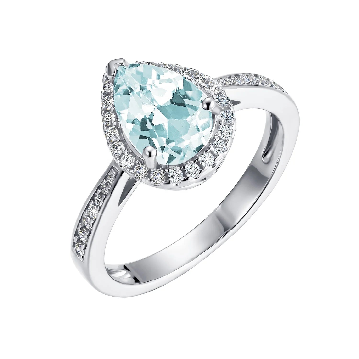 925 Silver Natural Birthstone Blue Topaz Halo Teardrop Engagement Ring Wedding Jewelry for Women 2022 Destiny Jewellery