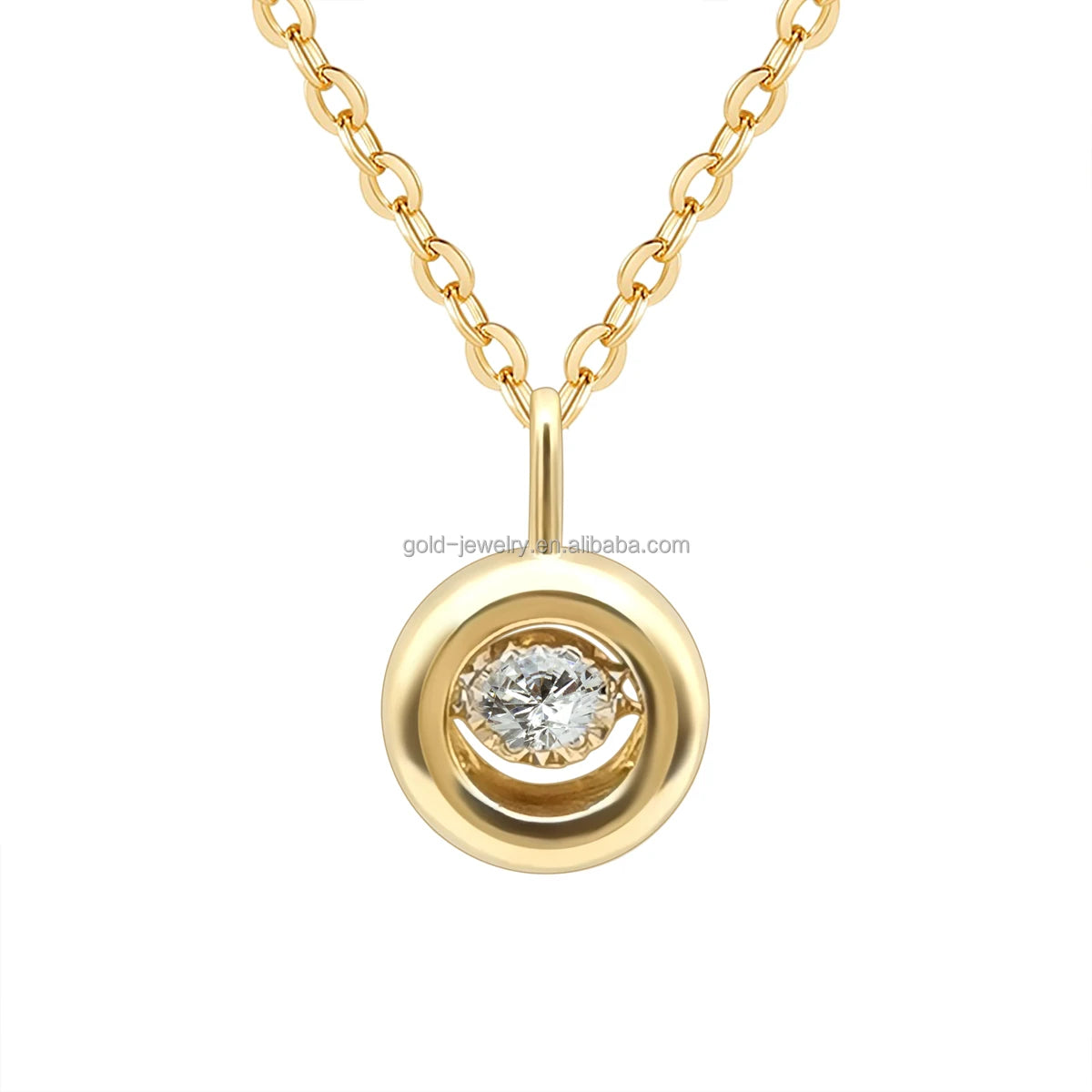18k Solid Gold Dancing Diamond Pendant Trendy Classic Designed Round Bezel Diamond 18K Real Gold Necklace