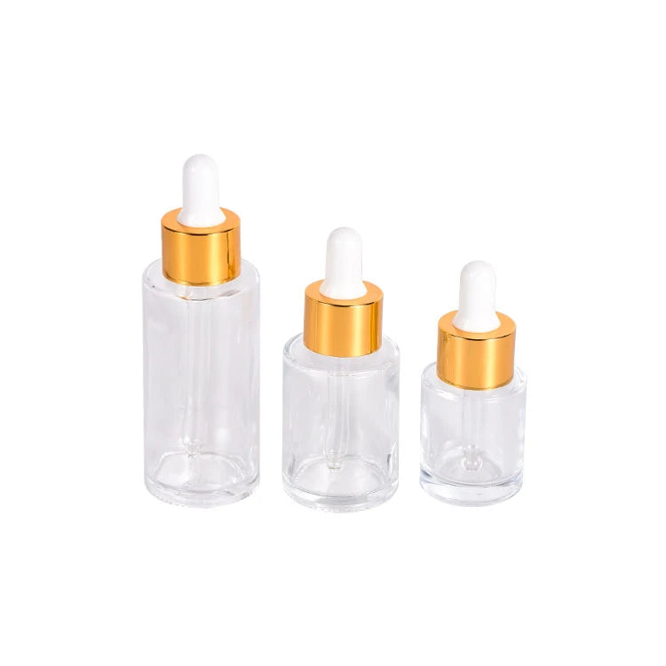 Wholesale 50ml/30ml/15ml Clear Glass Dropper Bottles with Custom Color & Screen Printed for Essence Cosmetics & Essential Oils