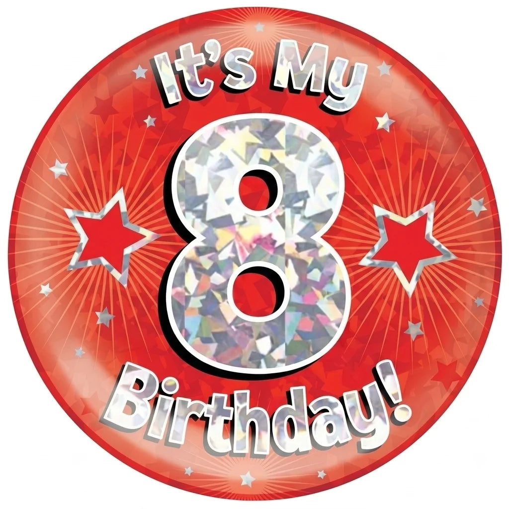 Holographic Glitz Birthday Button Badge 58mm Custom Age Number It's My Birthday Button Pin Back for Kids Party Favor MegaBDM