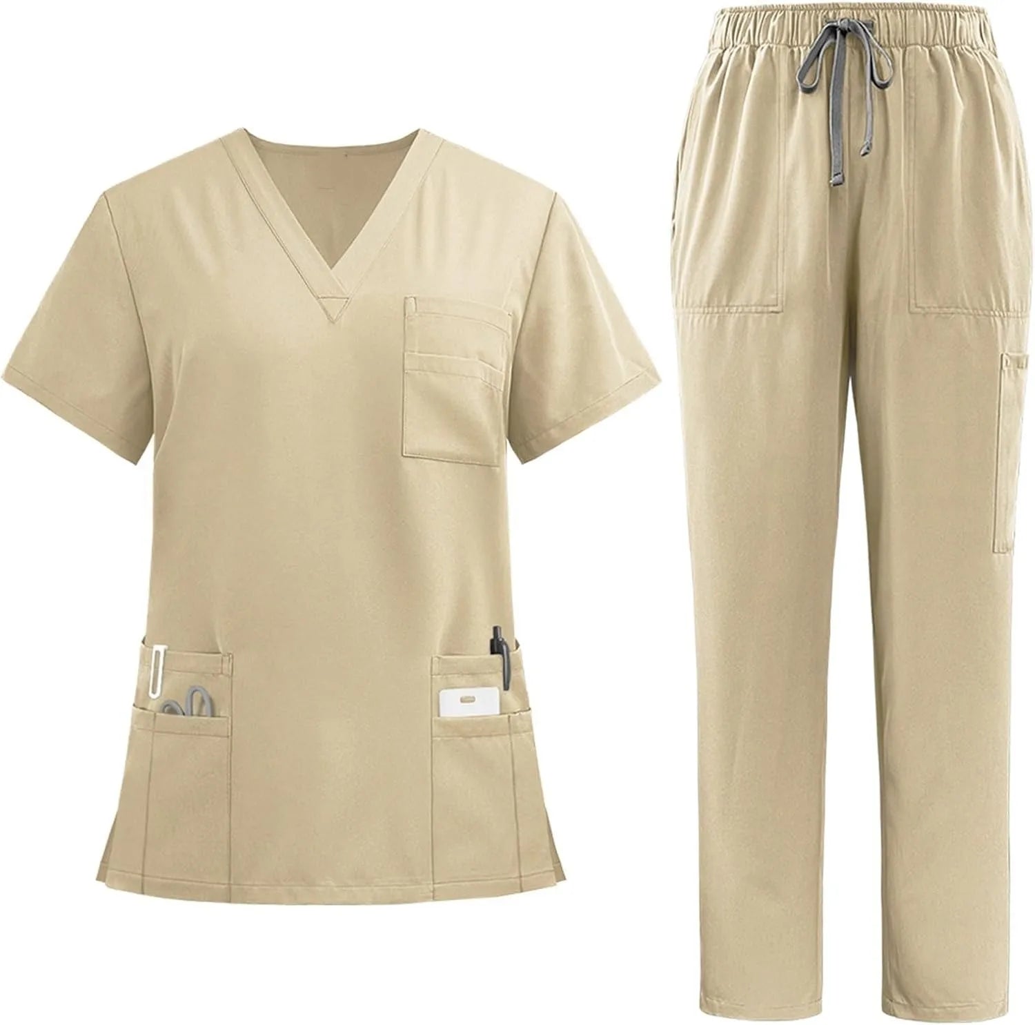 Scrubs for Women Set - Stretch Scrub Top & Pants with Pockets Yoga Waistband Anti Wrinkle Slim Fit Medical Uniforms