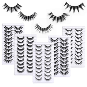 10 Pairs 3D Thick Voluminous Synthetic Fiber Hard-Wool False Eyelashes Reusable Little Devil Cross-Border Eyelashes Mixed