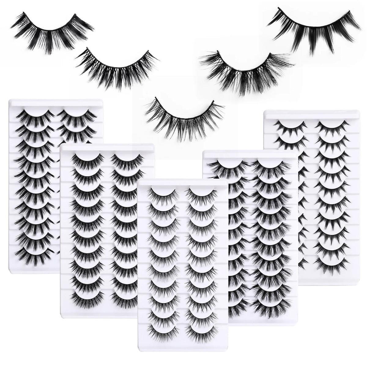10 Pairs 3D Thick Voluminous Synthetic Fiber Hard-Wool False Eyelashes Reusable Little Devil Cross-Border Eyelashes Mixed MegaBDM