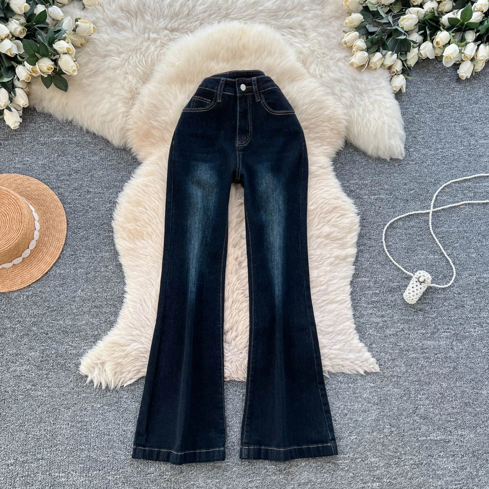 Spring Vintage Jeans Women Print WASHED High Waist Denim Pants Girls Outdoor Pants Wholesale