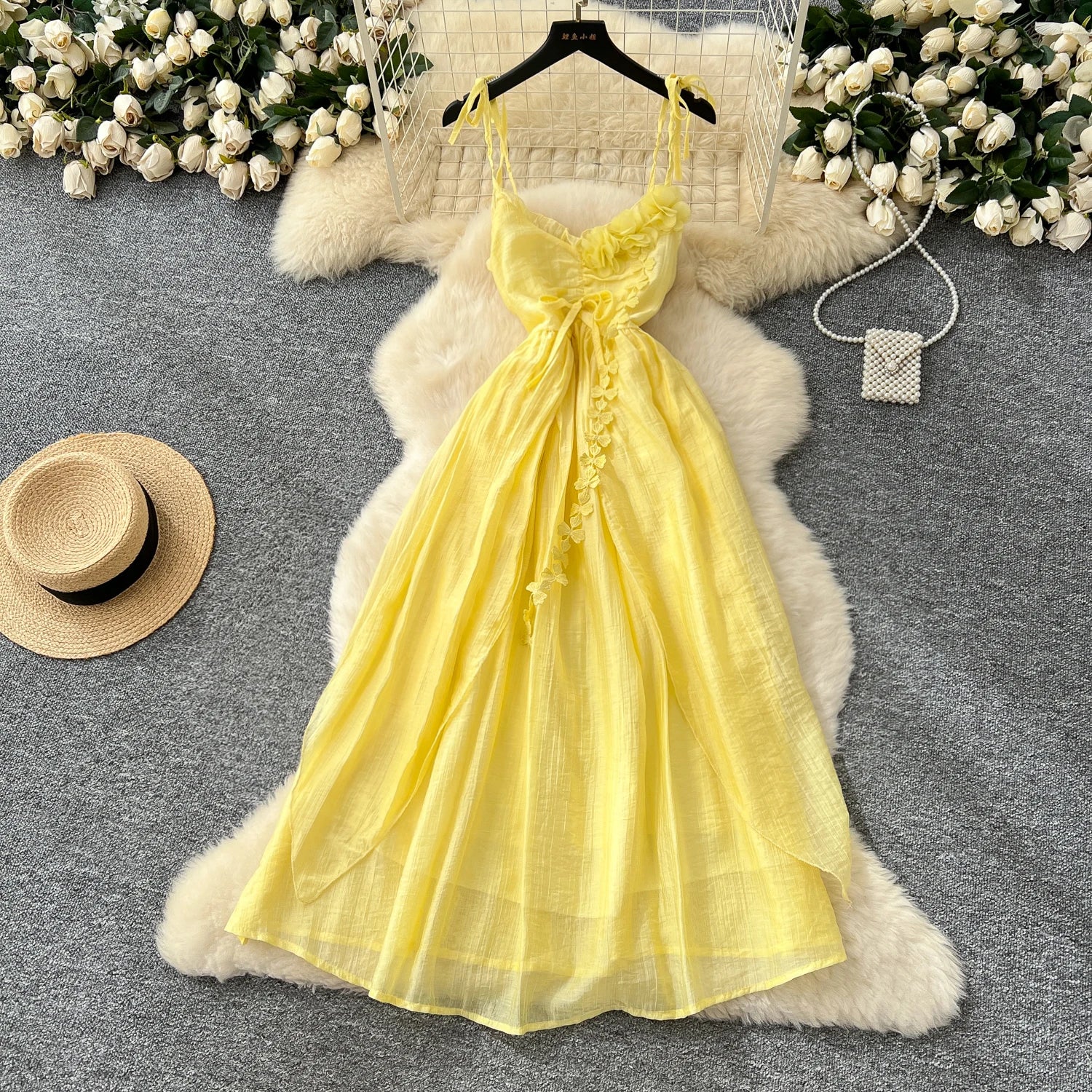 Summer Beach Asymmetric Tunic Casual Midi Dress For Women Empire 3D Lace Dress