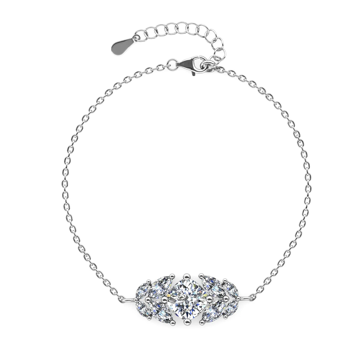 Cushion Cut Moissanite Diamond 925 Sterling Silver Leaf Bracelet Jewelry Anniversary Gift for Women Wife Destiny Jewellery