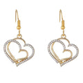 Exaggerate Copper Pave Diamond Hollow Heart Pendant Earrings Fashionable Double Heart Drop Jewelry Women Gold Plated Silver