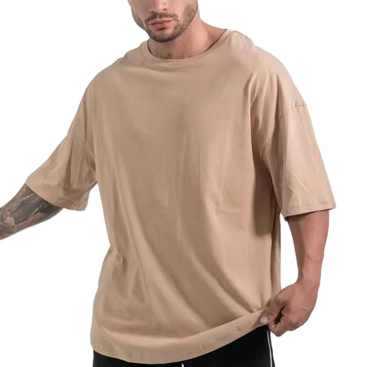 Custom Men's 100% Cotton Fleece T-Shirt Plus Size Super Heavy Sublimation Thick Oversized Crew Neck Boxy Fit Drop Shoulder Blank