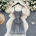 2025 Summer Elegant Tunic Slim Slip Midi Dress for Women Empire Sequined Lace Dress