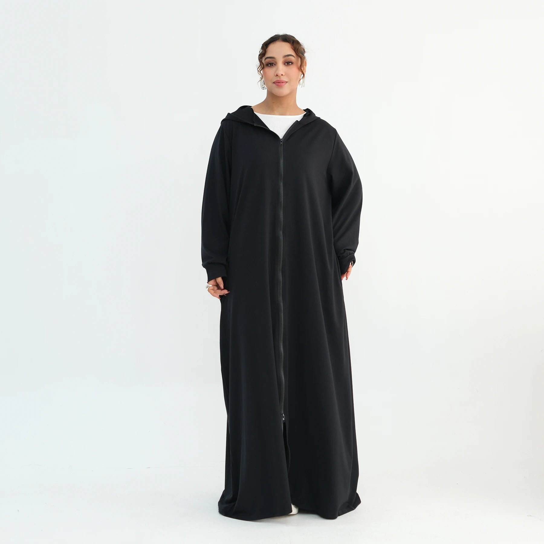Loriya 2026 New Islamic Clothing Muslim Women Zipper Open Abaya Robe Solid Color Arab Dubai Sports Sweatshirt Hoodied Abaya