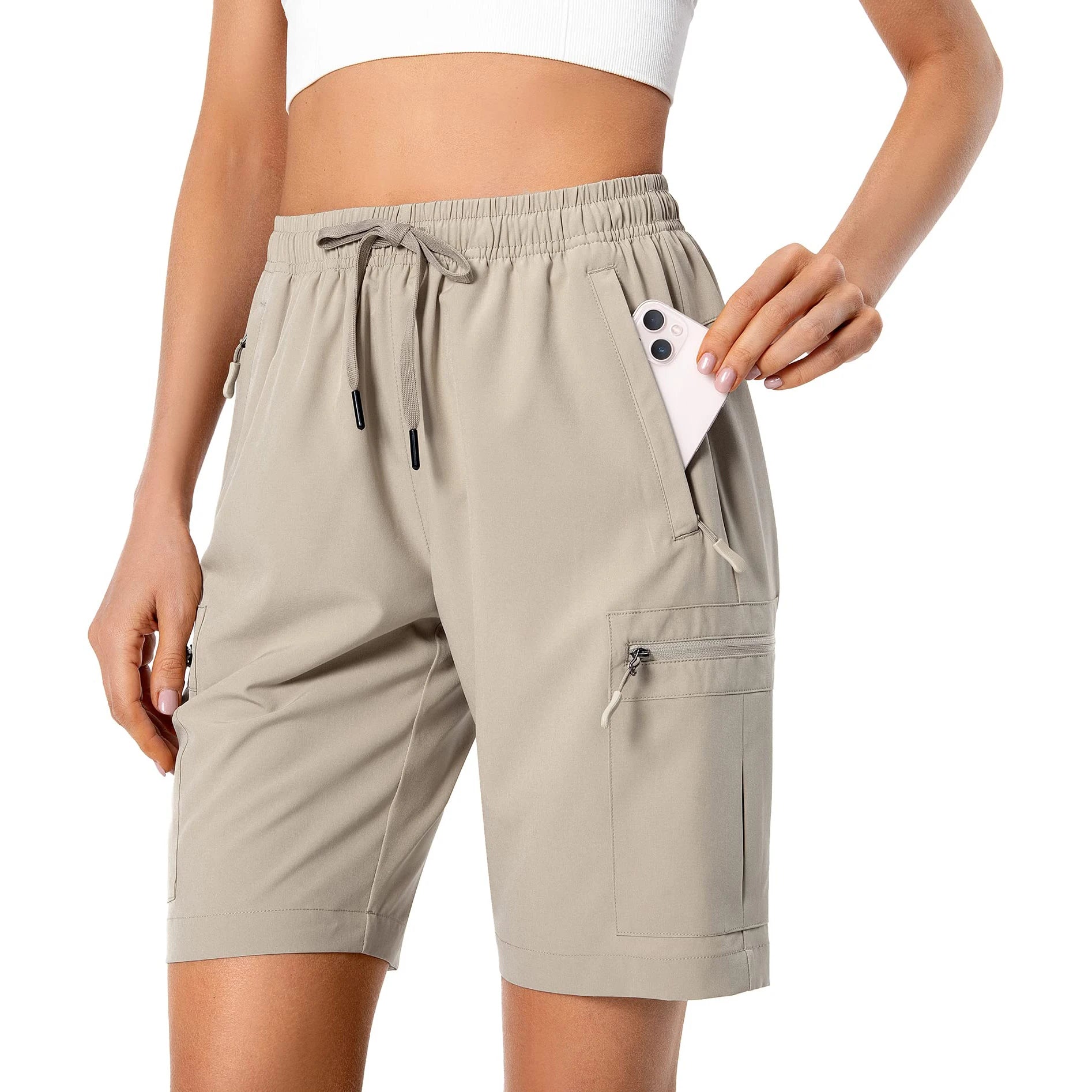 Women's High Waist Quick Dry Athletic Shorts with Zipper Pockets Water Resistant Lightweight for Camping Travel Golf Hiking Golf