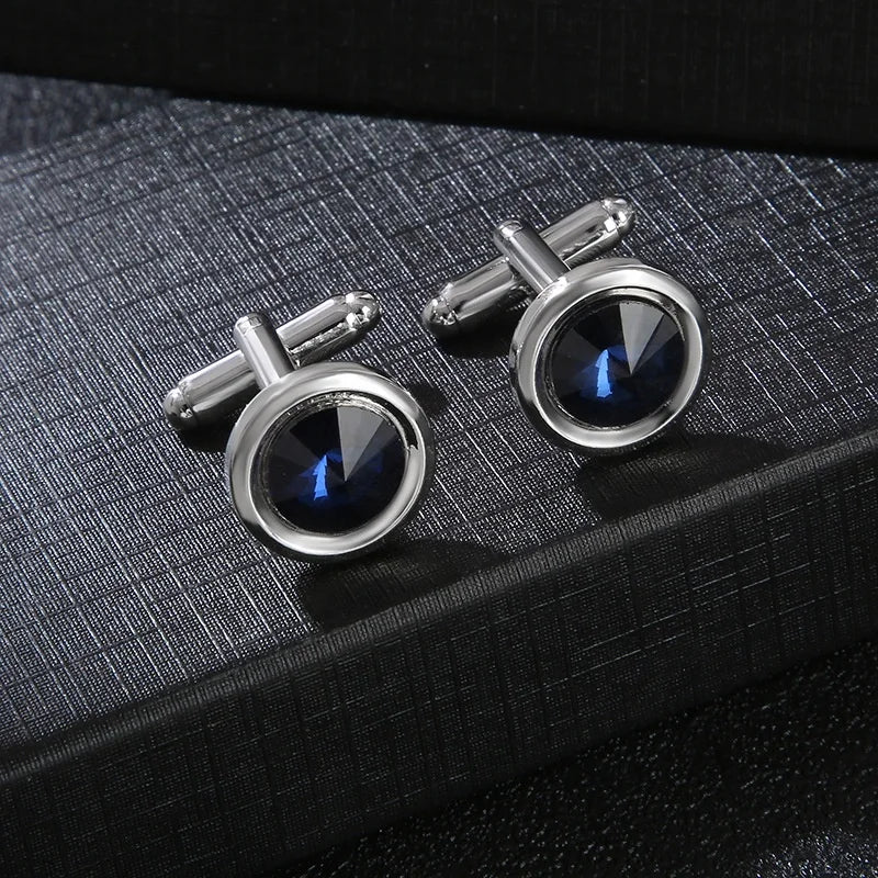Popular Modern Design Wholesale Cheap Alloy Cufflink Merchandise Round Sapphire Men's Cuff Links Swank Cufflinks Value