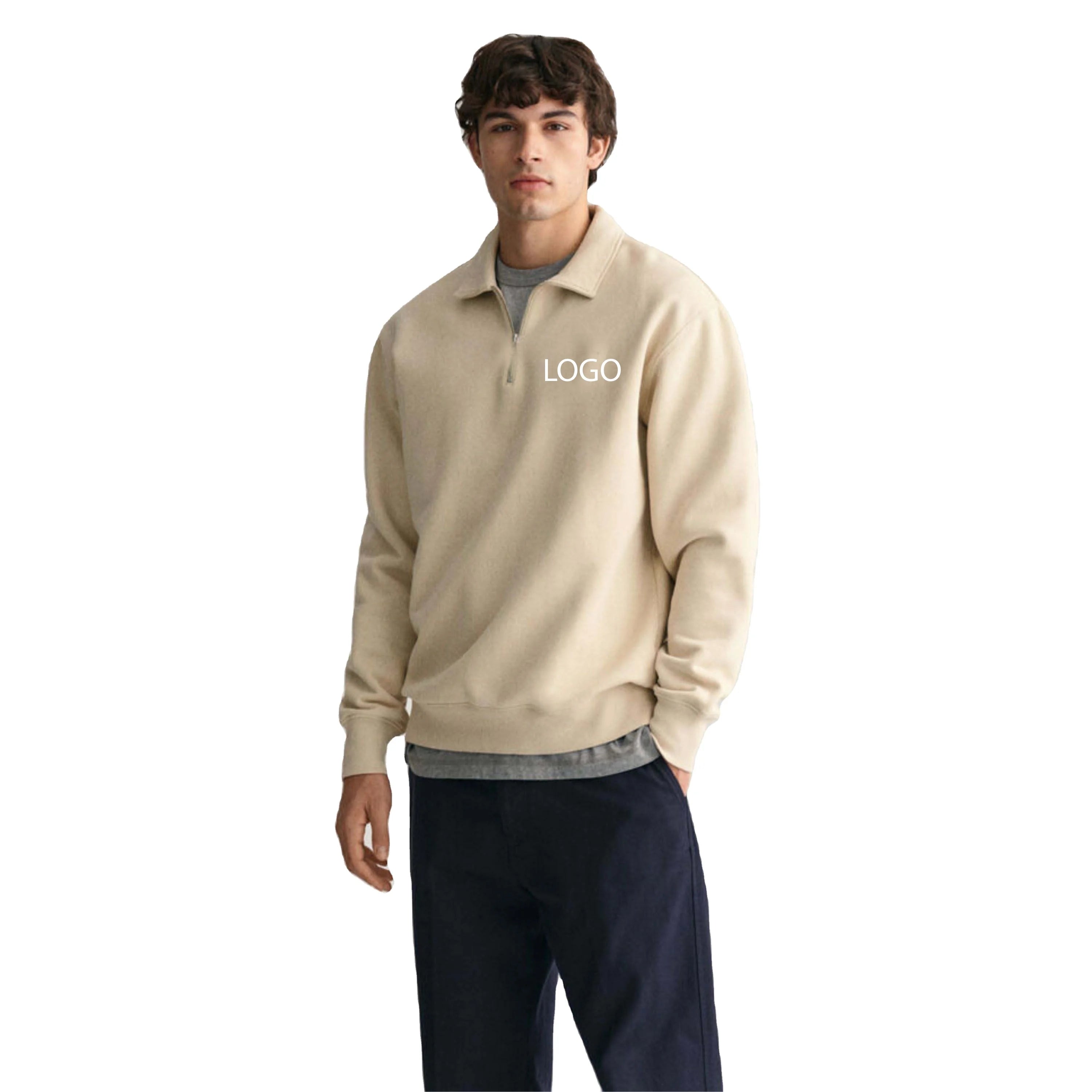 Heavyweight Cotton Fleece Quarter Zip Sweatshirt Men Boxy Oversized Fit Mock Neck Pullover Custom Logo 320-380GSM