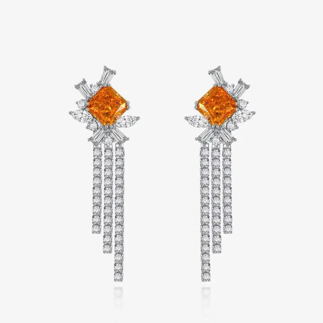 925 Silver Cubic Zirconia Crystal Tassel Dangle Earrings Long Drop Wedding Earrings