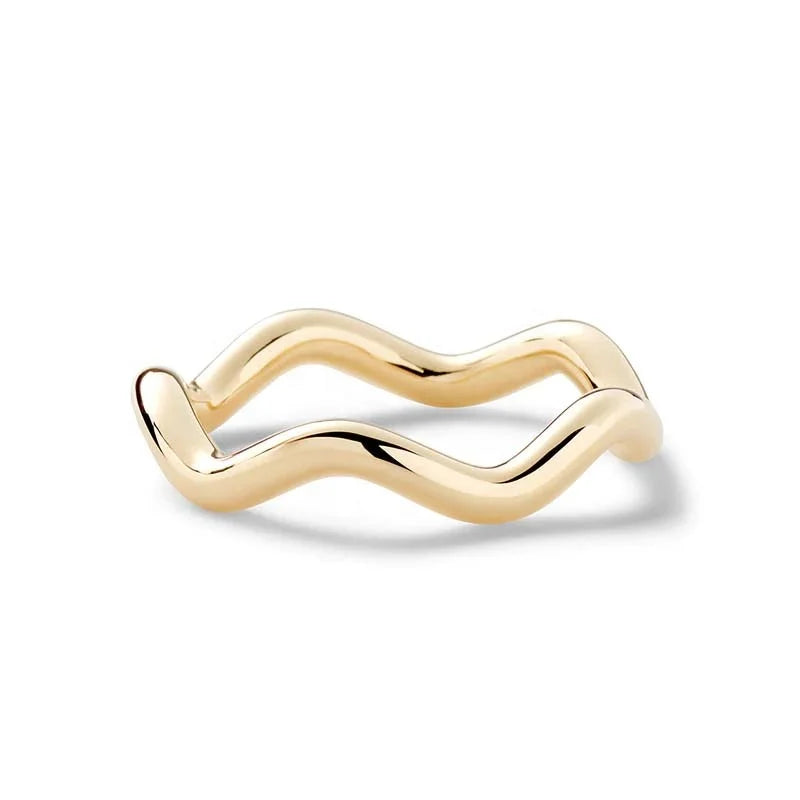 LOZRUNVE 925 Sterling Silver Stacked Minimalist Plain Wave Ring Gold for Women