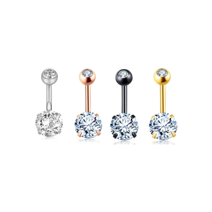 Wholesale Fancy Beautiful Unisex Piercing Fashion Stainless Steel Rhodium Plated Crystal Button Belly Ring Jewelry