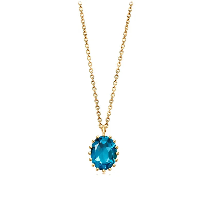 Milskye London 18K Gold  Blue Topaz Drop Ruby Pendant Necklace