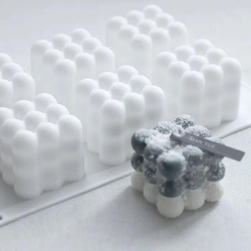 Kitchen Bakeware Silicone Square Bubble Dessert Mold 6/15 Cavities 3D  Lattice Baking Mousse Cake Mold