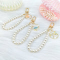 New Fashion Pearl Keychain Bracelet for Women Beaded Keyring Wristlet House Car Keys Ring Rabbit Pendant Key Chain