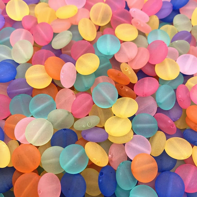 Flat Round Shape Frosted Candy Color Acrylic Beads Mixed Colors 12mm DIY Jewelry