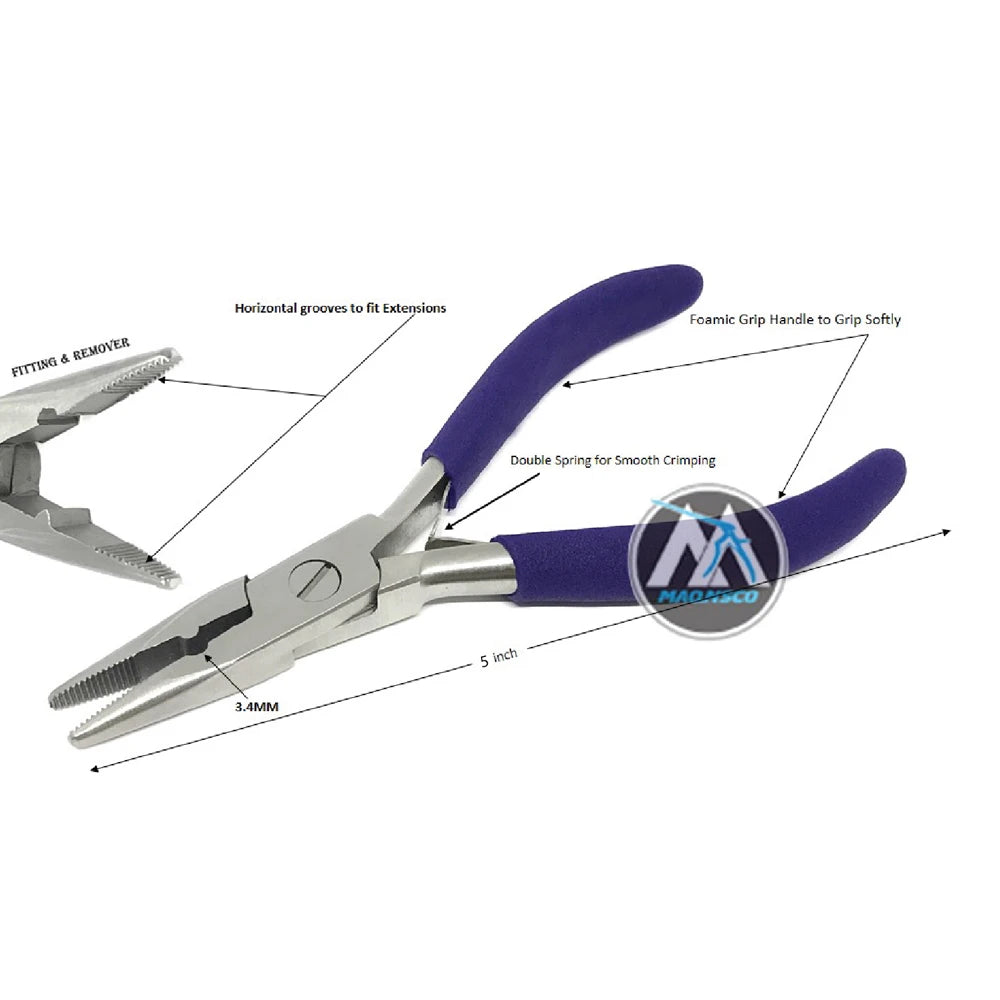 Premium Quality Professional Micro Ring Hair Extension Tools Kit Long Stainless Steel Beading Closer Pliers Silicone Free