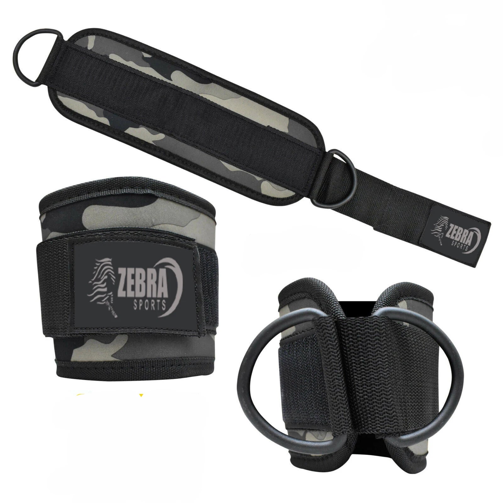 ZEBRA SPORTS AS-110 Ankle Straps Custom Logo Double Ring Neoprene Nylon Gym Leg Cable Pulley Attachment Multi Weight Lifting Hot