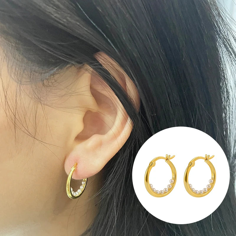 ROXI Fashion Latest Minimalist Design Pearl Hoop Earrings Creative Pearl Big Huggies Earring