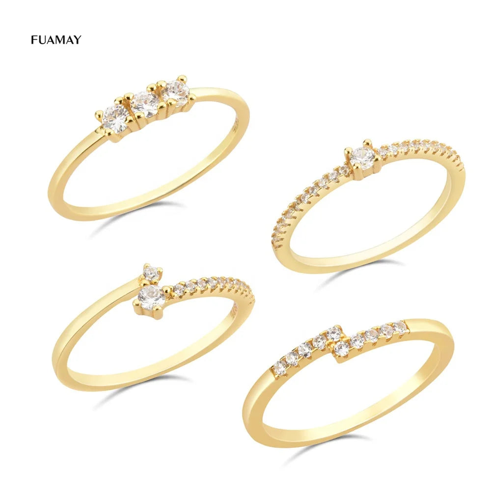 FUAMAY Unisex 925 Silver Engagement Rings Classic Eternity Bands with CZ Fashion Accessories for Wedding Party Anniversary