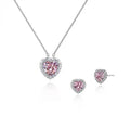 925 Sterling Silver Pink Sapphire Diamond Necklaces Cubic Zirconia Pendant Sets Pink Heart Necklace Earring Sets  for Women