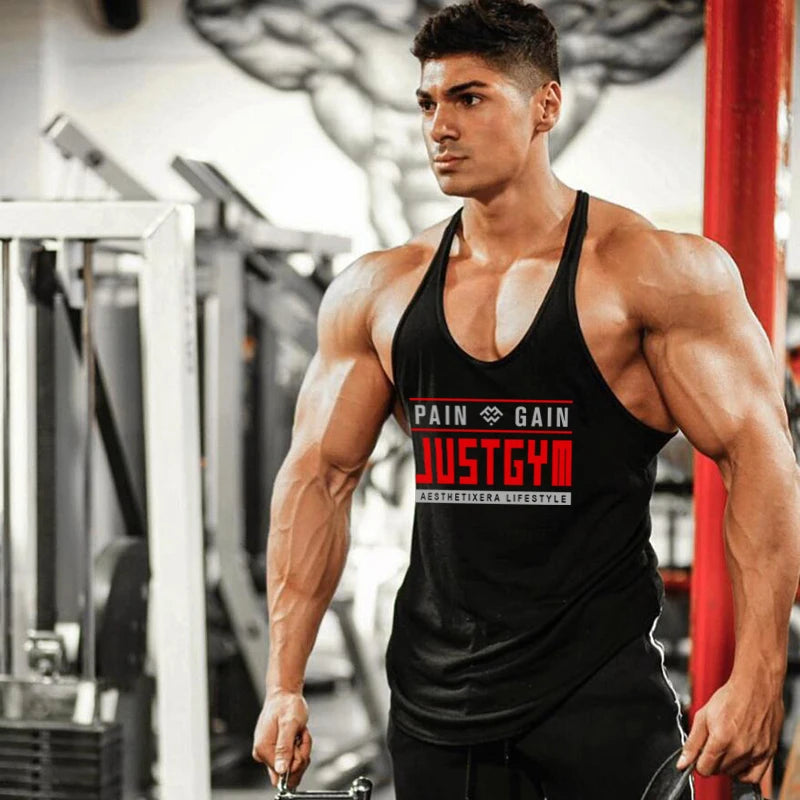 Gym Stringer Men's Tank Tops Sleeveless Shirt Bodybuilding Singlets Fitness Y Back Workout Clothing