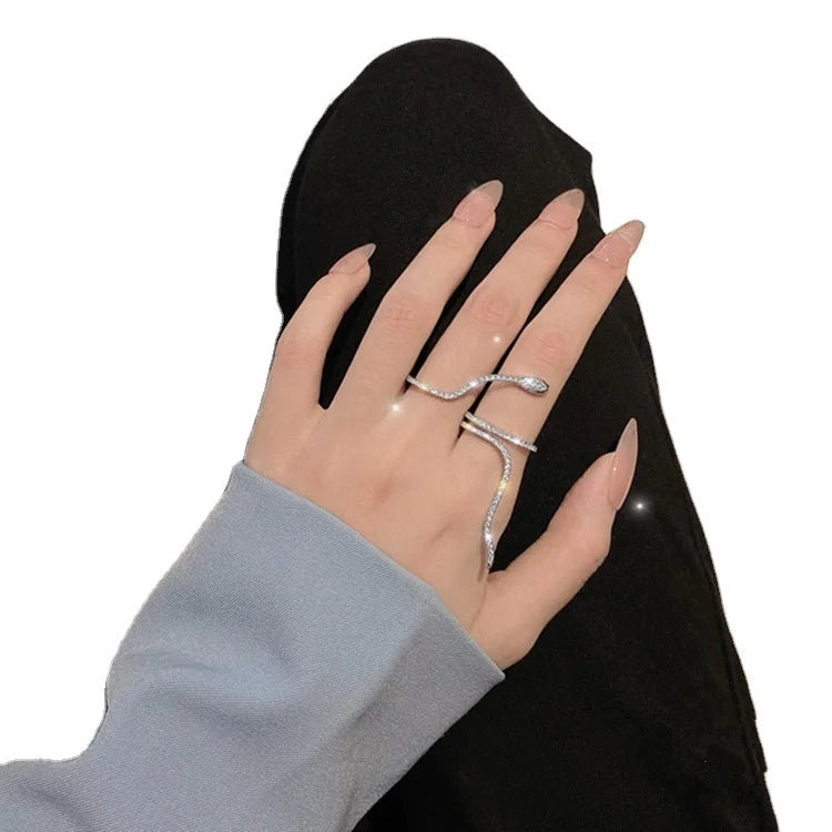 Cool Snake Shape Rings for Women . Adjustable Crystal Rings Weddings Party Jewelry