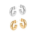 18K Gold Plated Stainless Steel Waterproof Jewelry Statement Chunky C Shape Hollow Tube Hoop Stud Earrings for Women