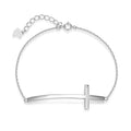 Curved Cross Symbol Bracelet for Women 925 Sterling Silver Platinum Plated Chain Adjustable