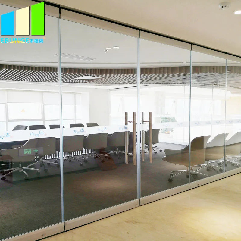 Modern Frameless Office Folding Tempered Glass Partition Walls System Mobile Operable Features for Multi-Function Supermarket
