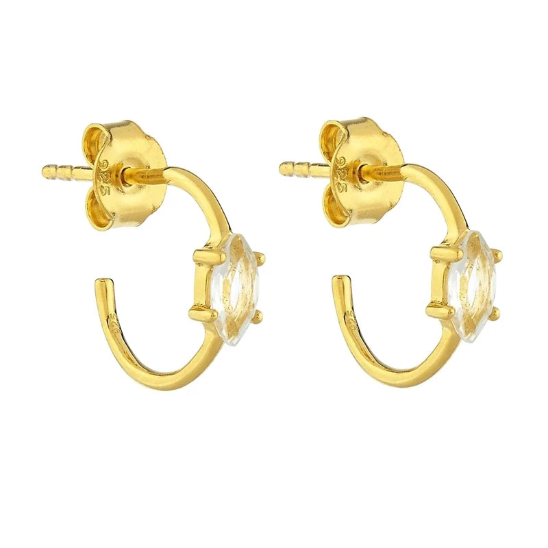 ROXI 18K Gold Plated S925 Sterling Silver C-shape Horse Eye Diamond CZ Zircon Earrings